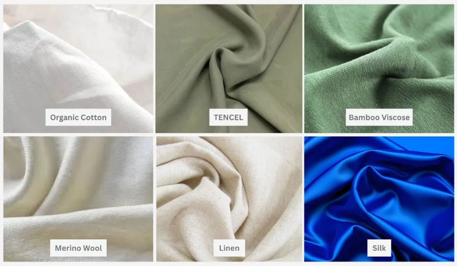 Soft organic cotton and natural fabric swatches recommended for sensitive skin and hypoallergenic clothing