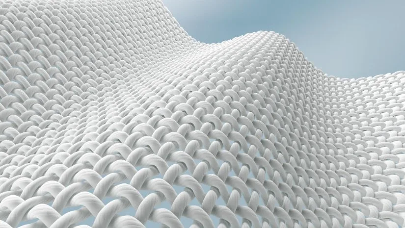 Modern textile structure with interconnected woven fibers symbolizing future fabric innovation