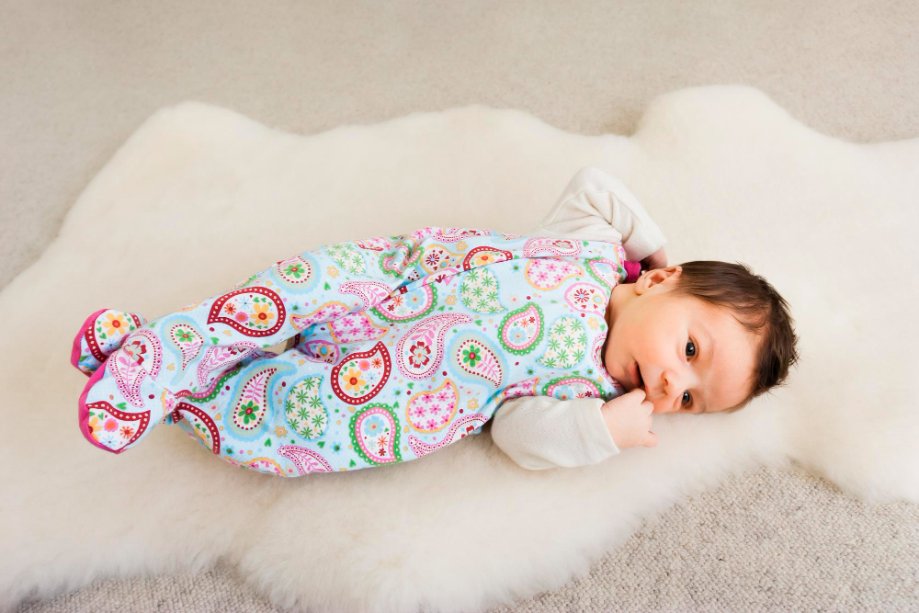 Step-by-step visual guide showing proper layering of baby sleep clothing from base layer to outer layer