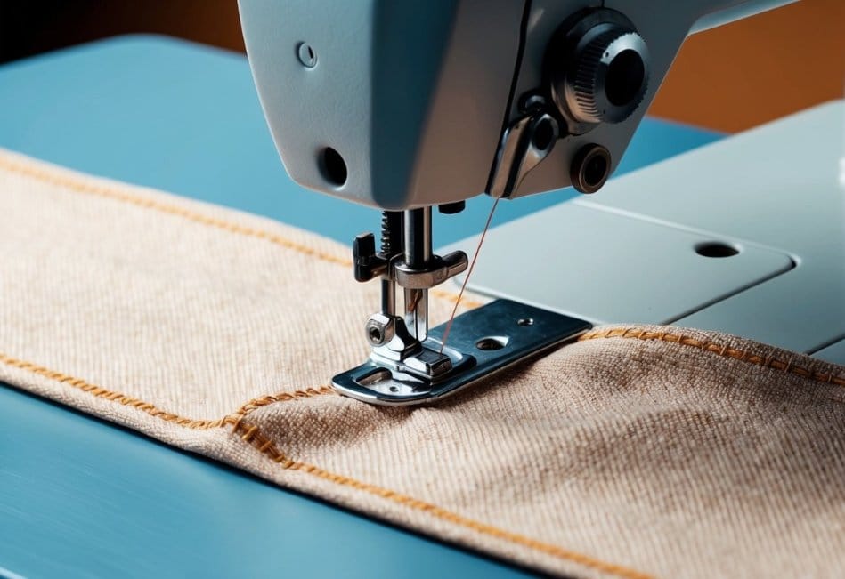 A sewing machine stitching a neat hem on a piece of fabric
