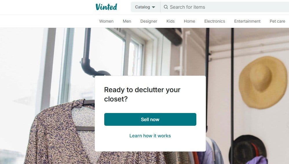 Vinted homepage showing categories to sell