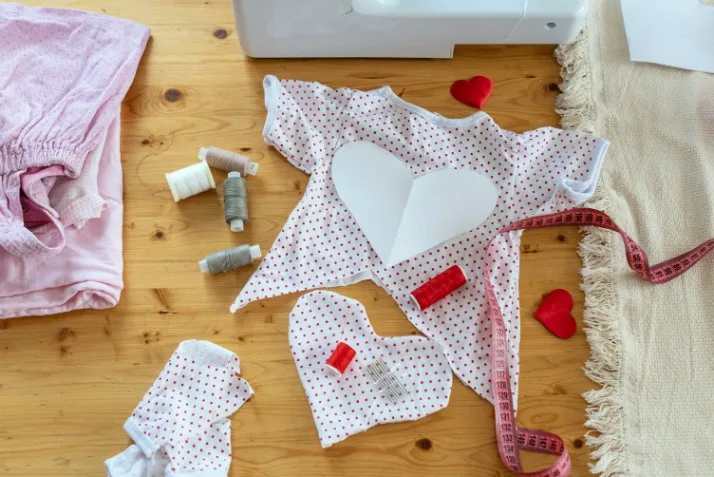 Colorful fabric scraps from toddler clothes being transformed into craft projects and reusable items