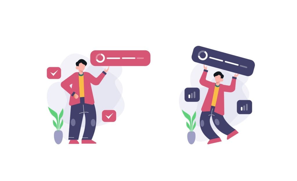 Two different human figures with different attributes representing eBay and vinted user base and reach
