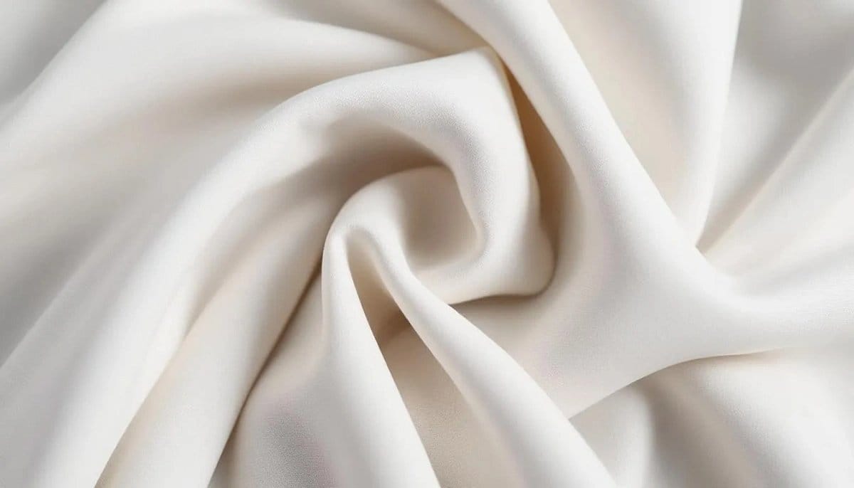 Cream colored fabric with smooth texture representing blended textile materials
