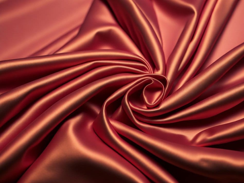 Red satin decorative fabric with rich sheen and dramatic drape
