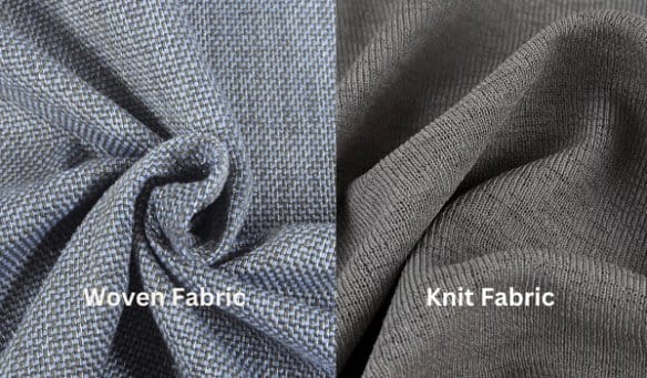 Side by side comparison of woven fabric and knit fabric textures
