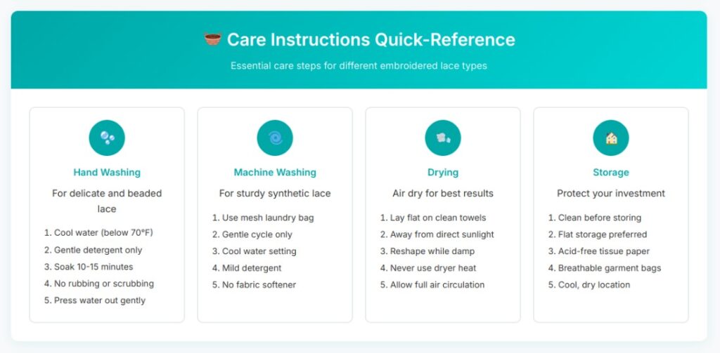embroidered lace care instructions quick reference
