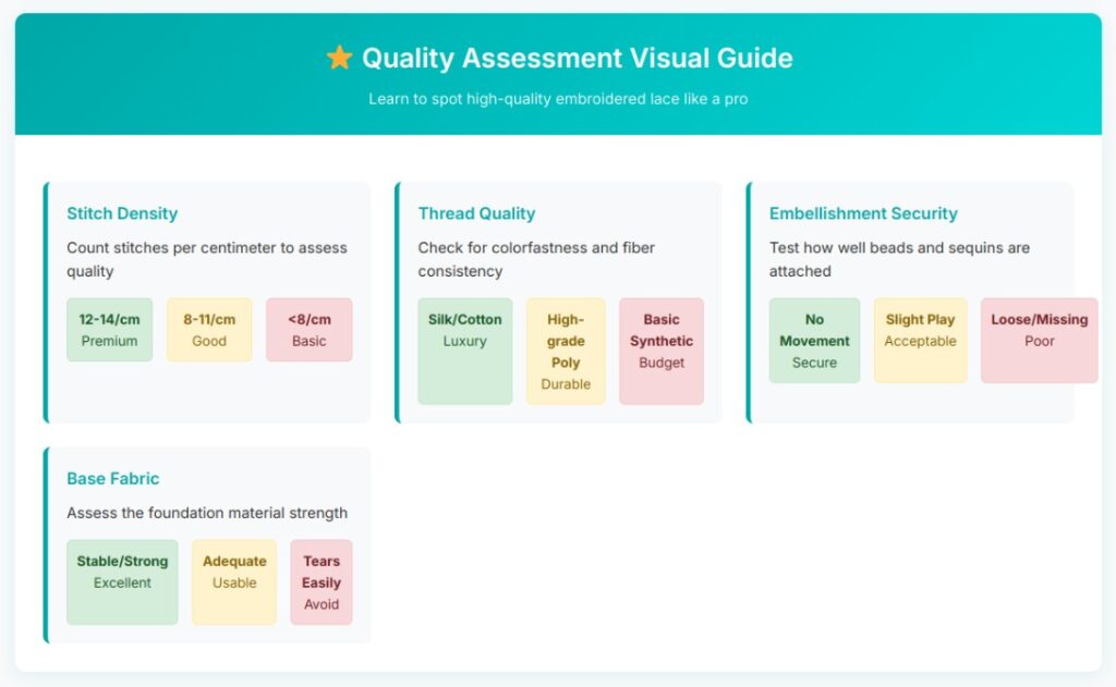 embroidered lace quality assessment visual guide