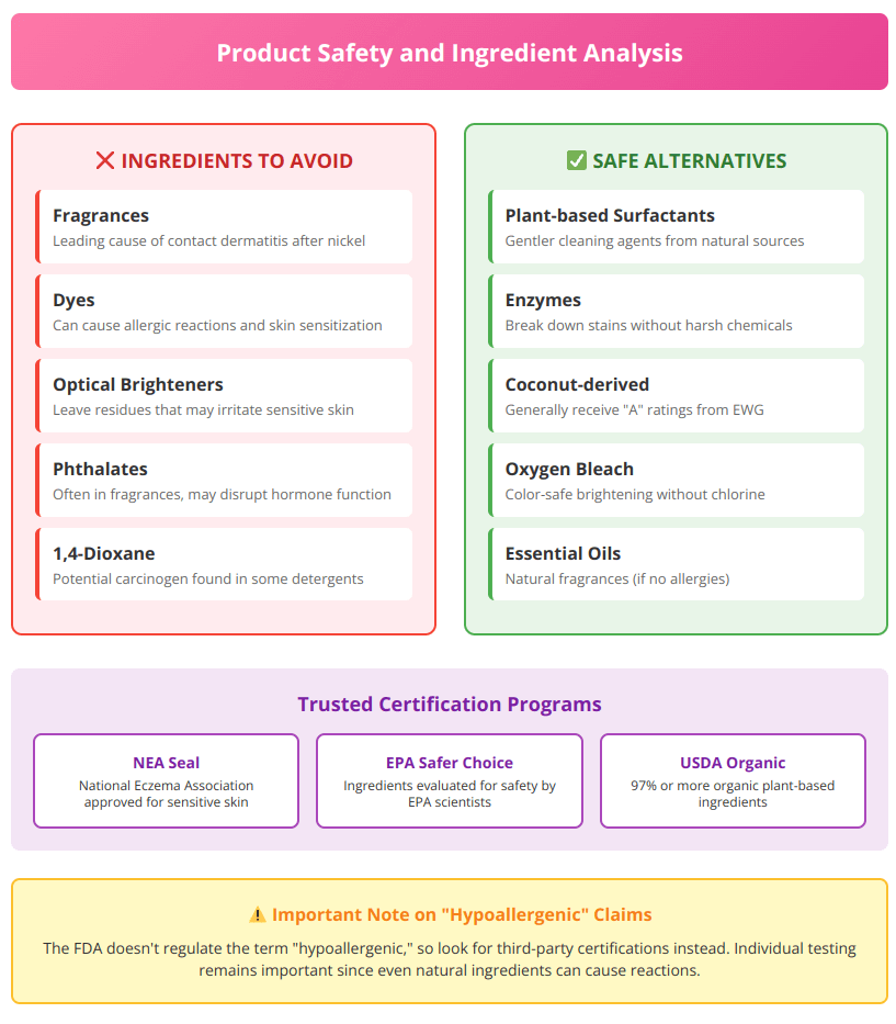 Product safety chart showing ingredients to avoid and safe alternatives for baby and toddler detergents