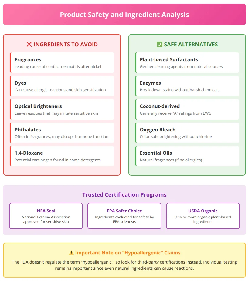 Product safety chart showing ingredients to avoid and safe alternatives for baby and toddler detergents