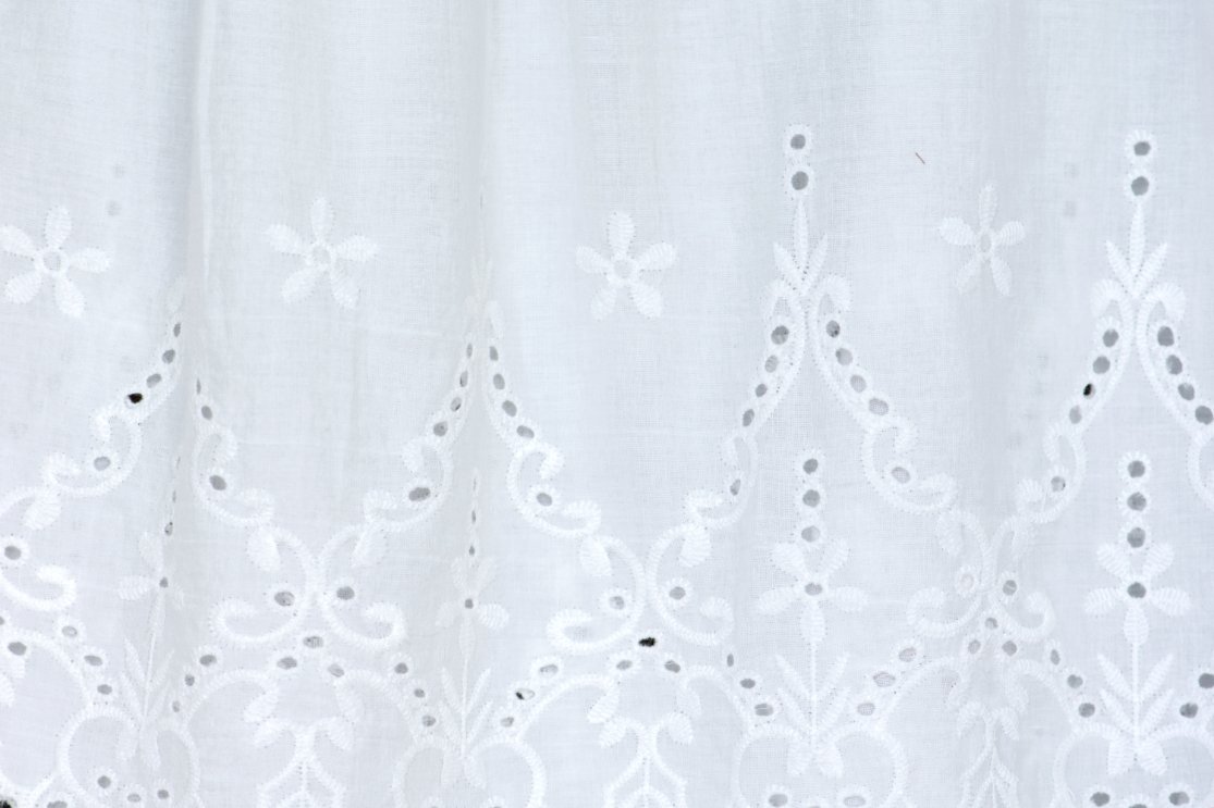 Examples of eyelet lace fabric showing decorative holes and embroidered patterns