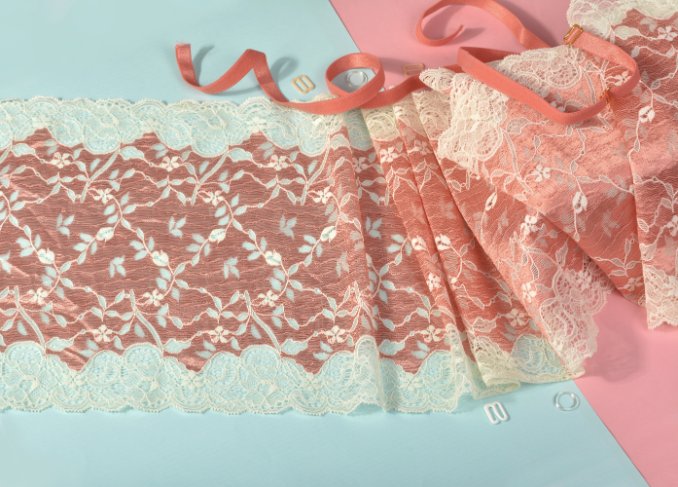 Various types of tape lace fabric samples showing different patterns and textures