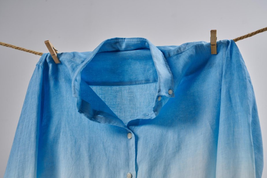 Complete care instructions for chambray clothing showing washing and drying techniques