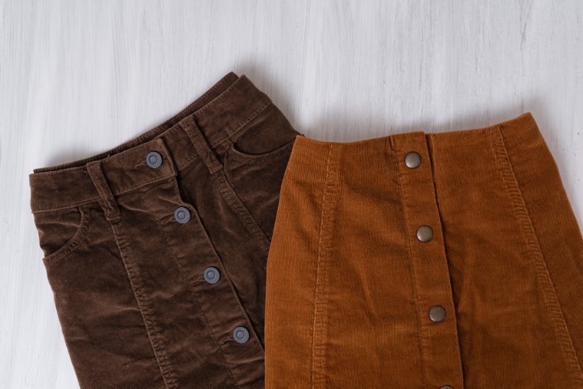 Modern fashion styling examples featuring corduroy in various applications from casual to formal wear