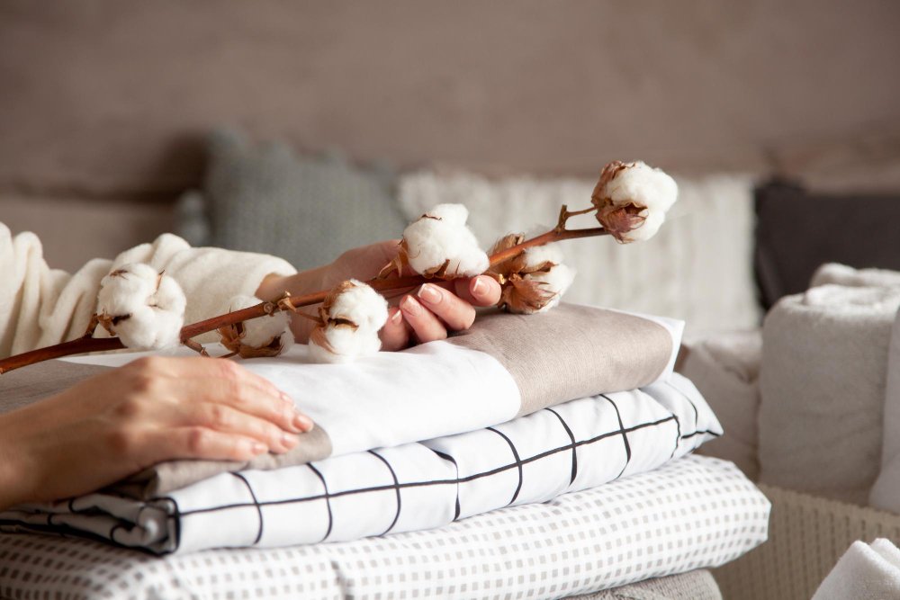 Person sleeping comfortably on Egyptian cotton bedding showing temperature regulation and skin health benefits