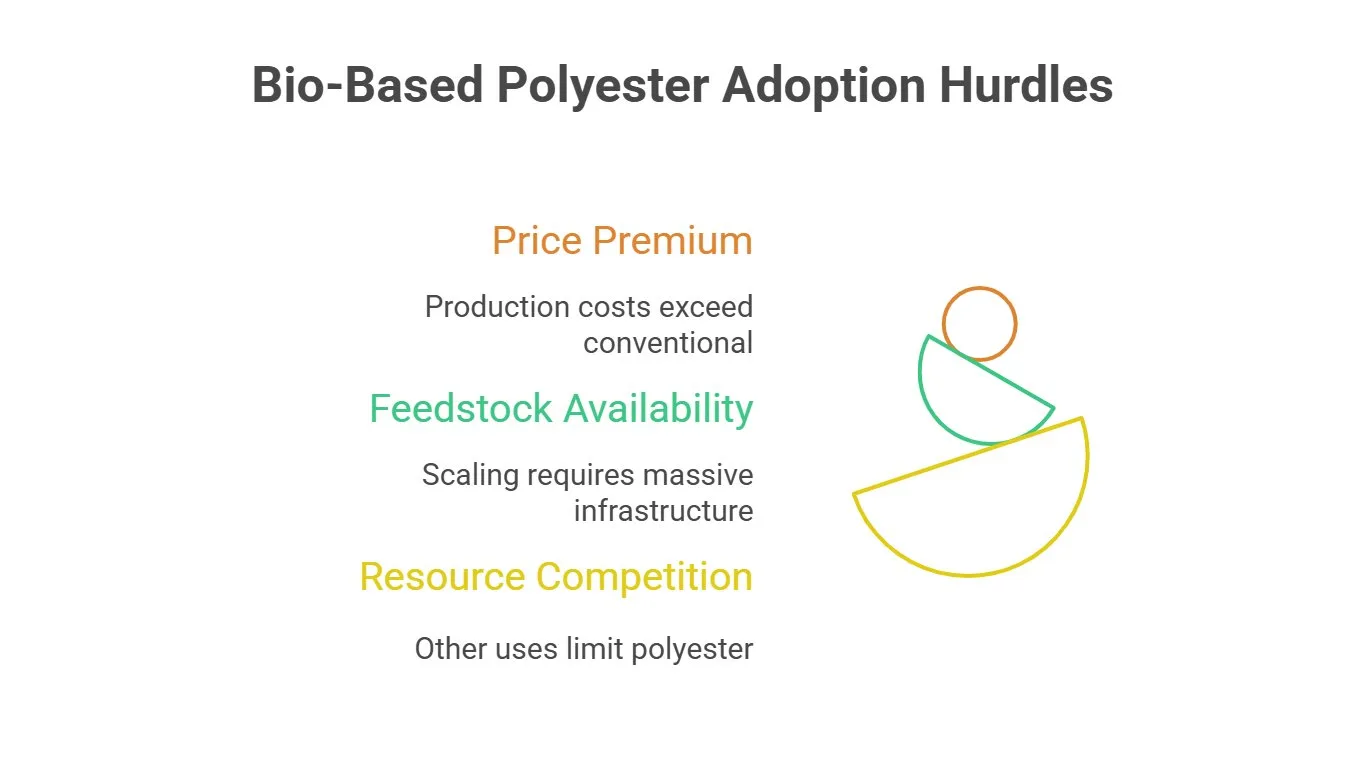 Chart showing cost comparison and scalability factors for bio-based polyester production