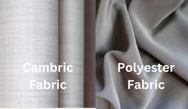 Natural cambric fabric compared to synthetic polyester material