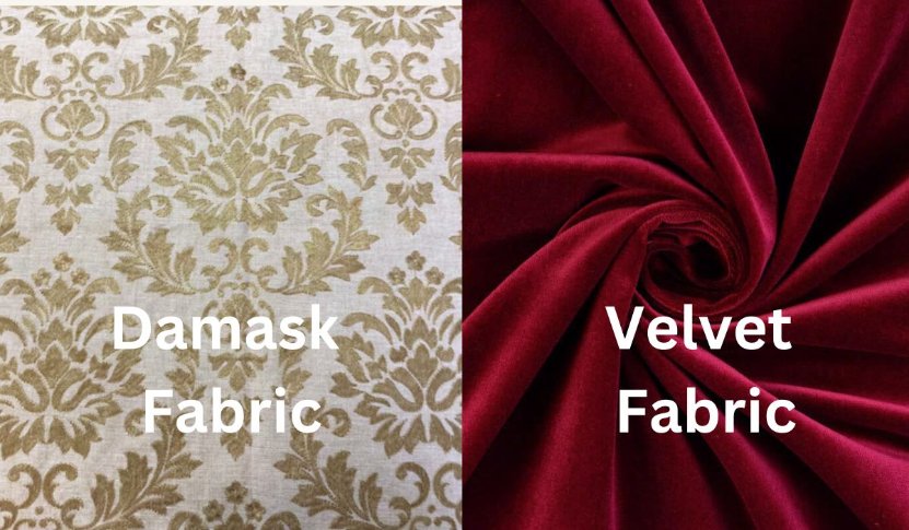 Texture comparison between flat damask weave and plush velvet pile