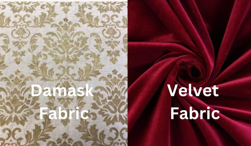 Texture comparison between flat damask weave and plush velvet pile
