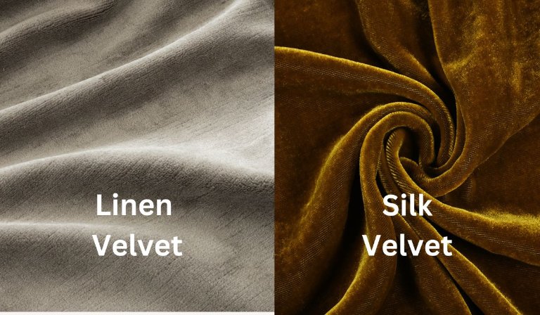 Comparison showing linen velvet and silk velvet textures and finishes