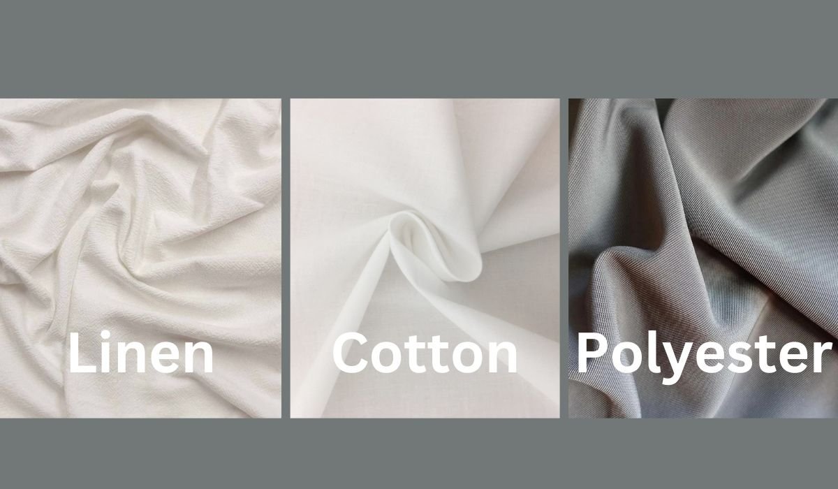 Side-by-side comparison of linen, cotton, and synthetic sheet materials