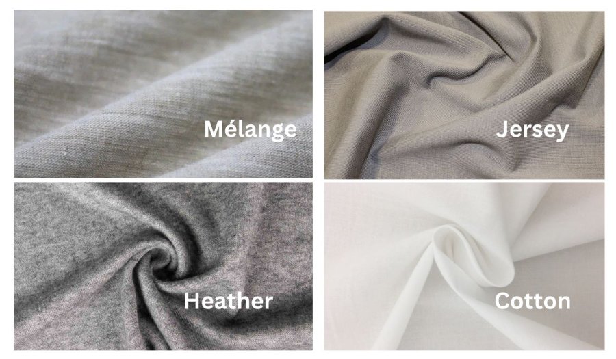 Comparison between Mélange, Jersey, Heather, and Cotton fabrics