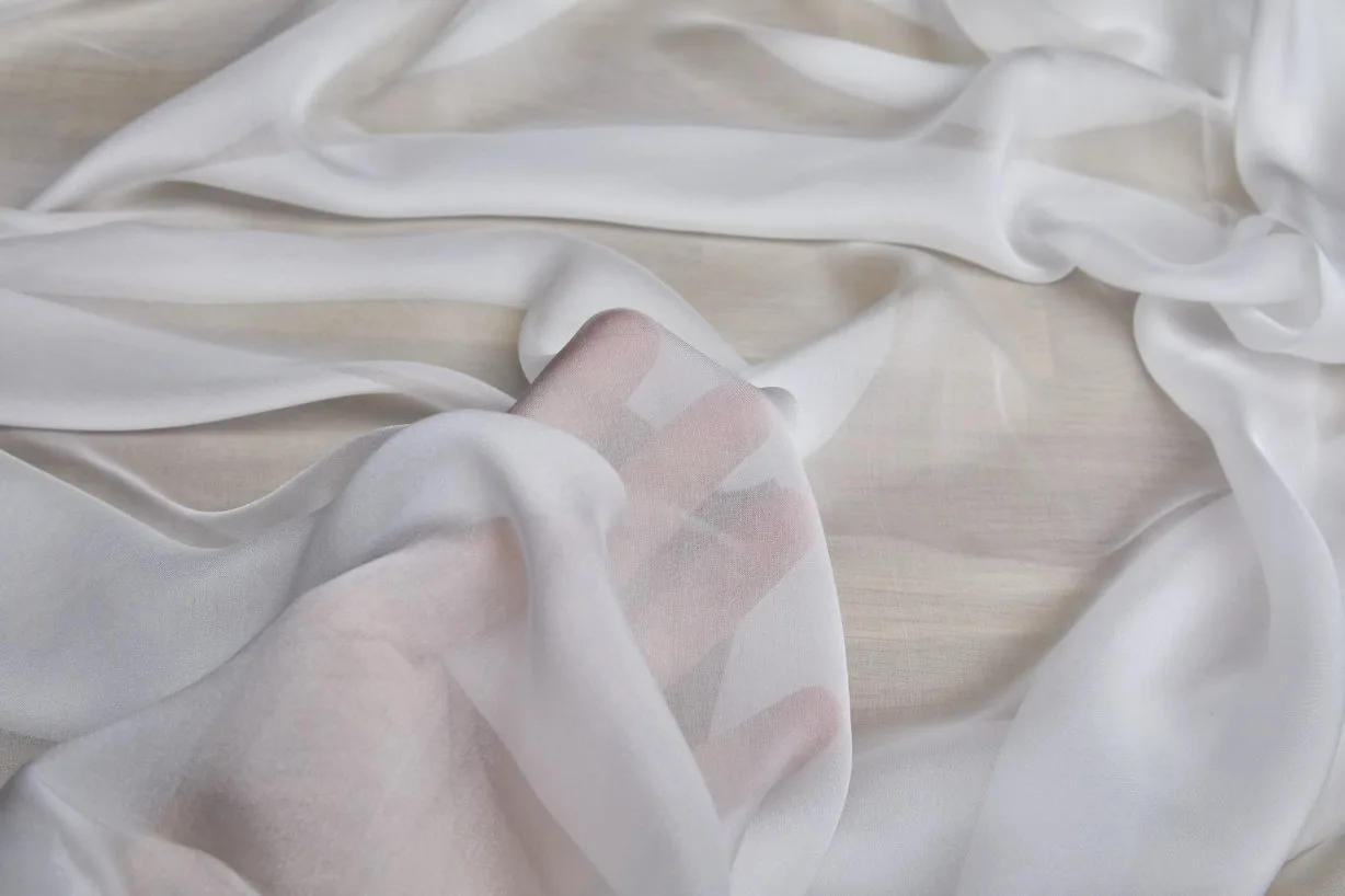 Close-up view showing the texture and characteristics of chiffon fabric