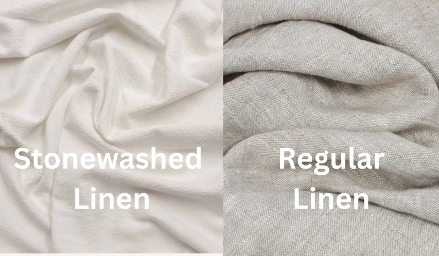 Visual comparison of stonewashed versus regular linen texture and characteristics