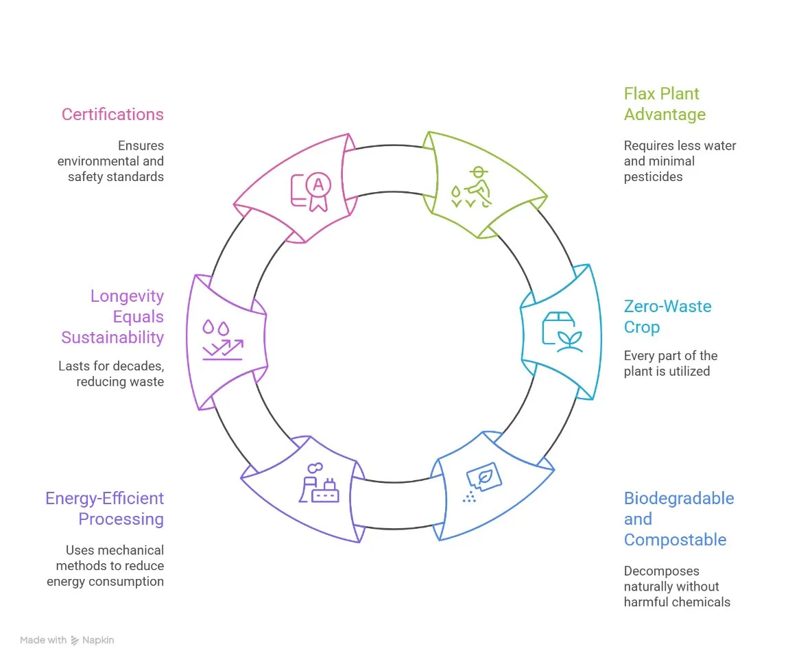 Sustainable flax plant growing in European fields for eco-friendly damask linen production