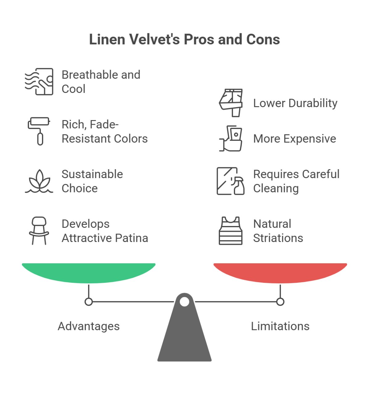 Visual comparison of linen velvet advantages and disadvantages