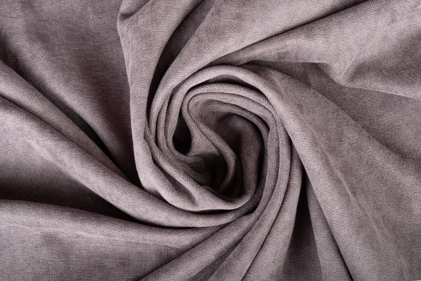 Soft taupe linen velvet fabric with a subtle matte pile texture gathered into folds.