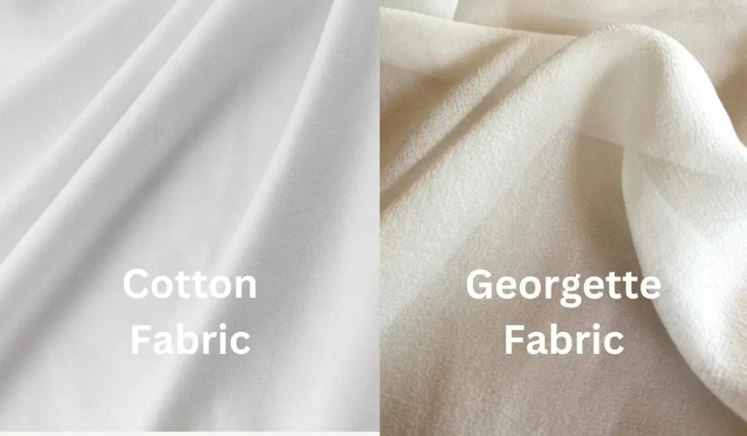 Side-by-side comparison of cotton fabric and georgette fabric textures showing the difference between smooth cotton and crepe-like georgette weave