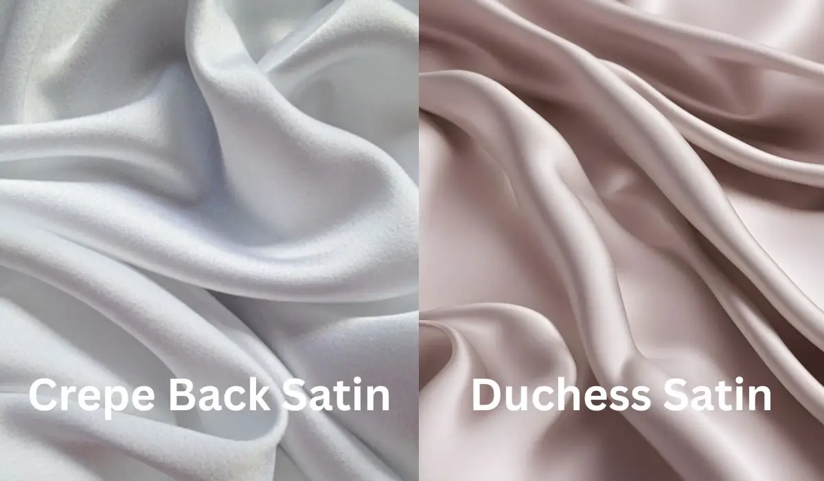 White crepe back satin compared with blush duchess satin side by side