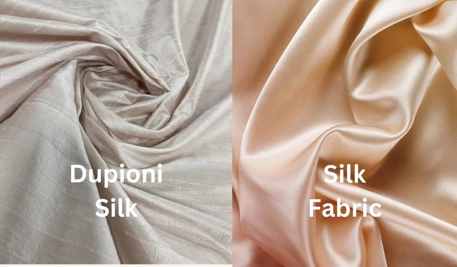 Dupioni silk fabric compared with smooth silk fabric for texture and finish differences