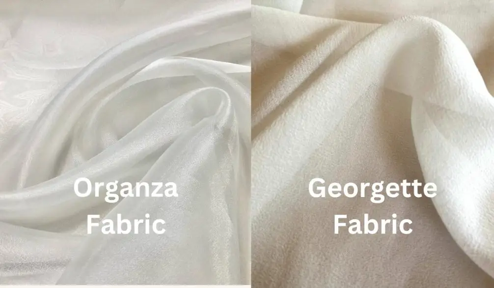Comparison of georgette and organza fabrics showing the matte softness of georgette and the crisp sheen of organza