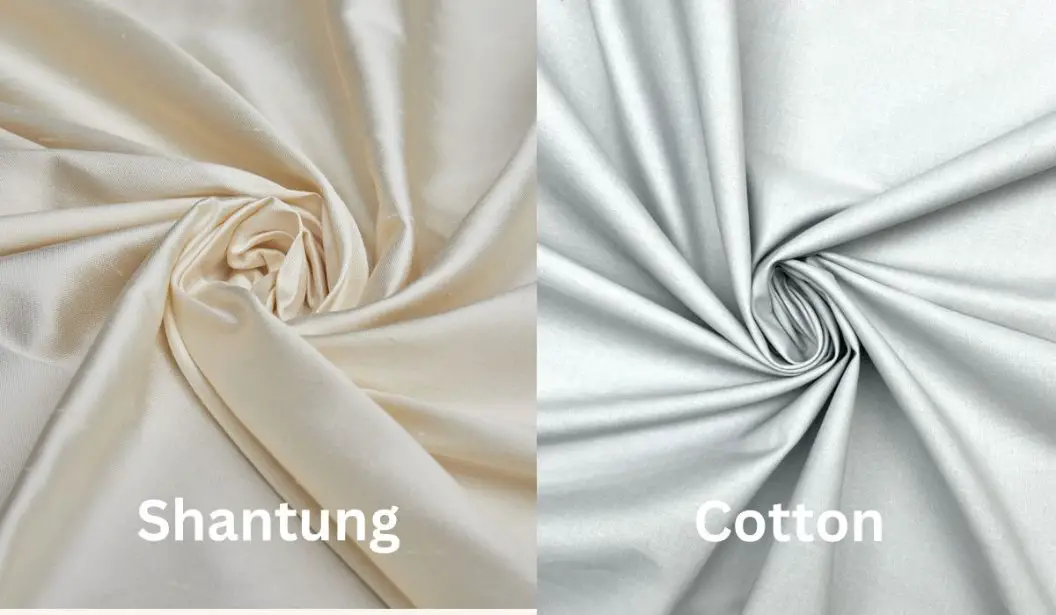 Comparison of Shantung fabric and cotton fabric highlighting texture and finish differences