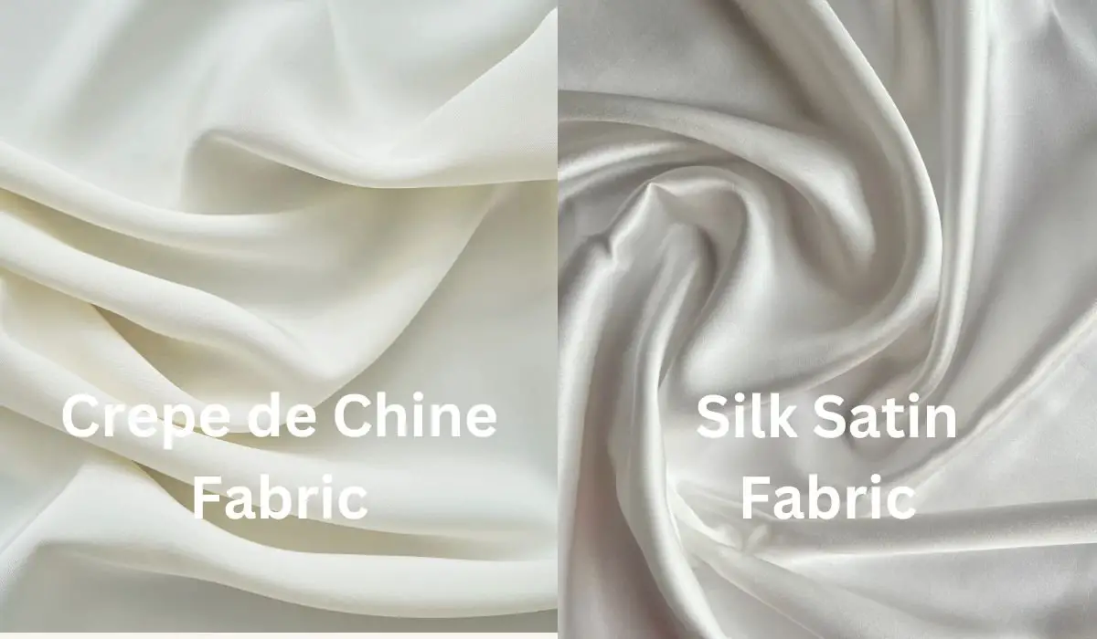 Crepe de Chine fabric compared with silk satin fabric highlighting differences in shine, texture, and drape