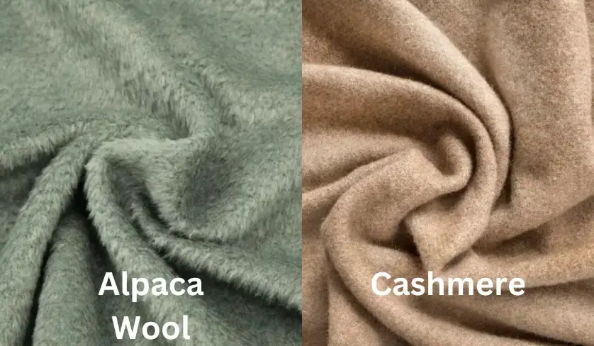 Side by side comparison of alpaca wool and cashmere fabric textures
