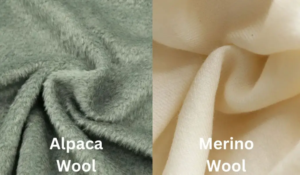 Alpaca wool and merino wool fabric comparison showing softness and drape