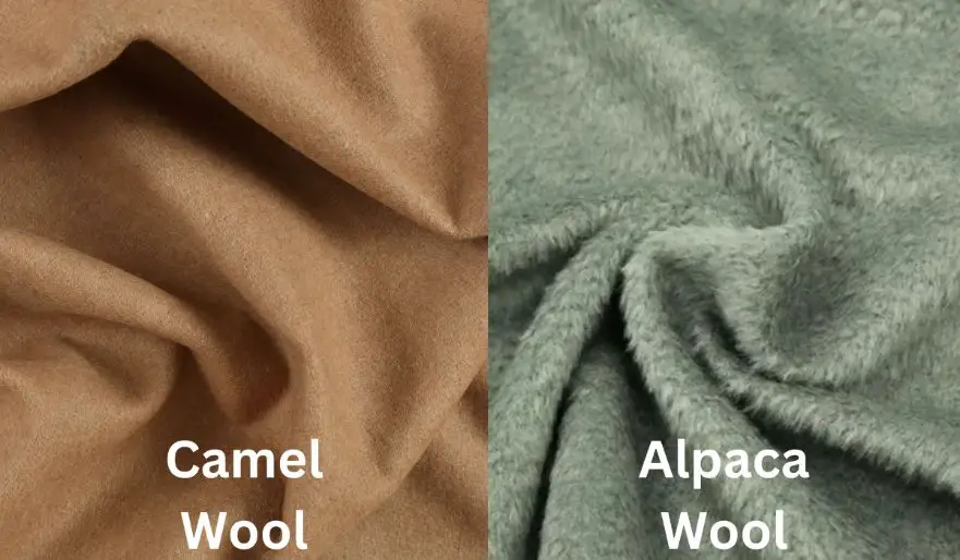 Side by side comparison of camel wool and alpaca wool fabric textures