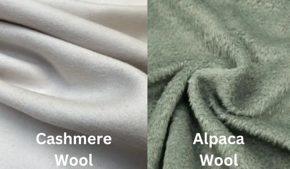 Side by side comparison of cashmere wool and alpaca wool fabric texture close up
