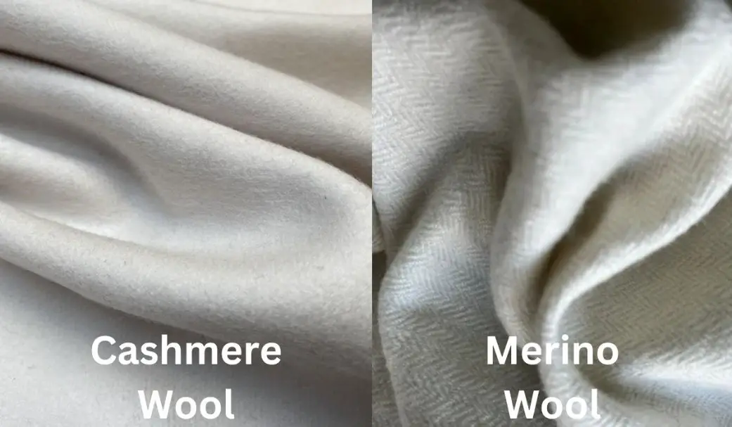 Close up comparison of cashmere wool fabric and merino wool fabric texture