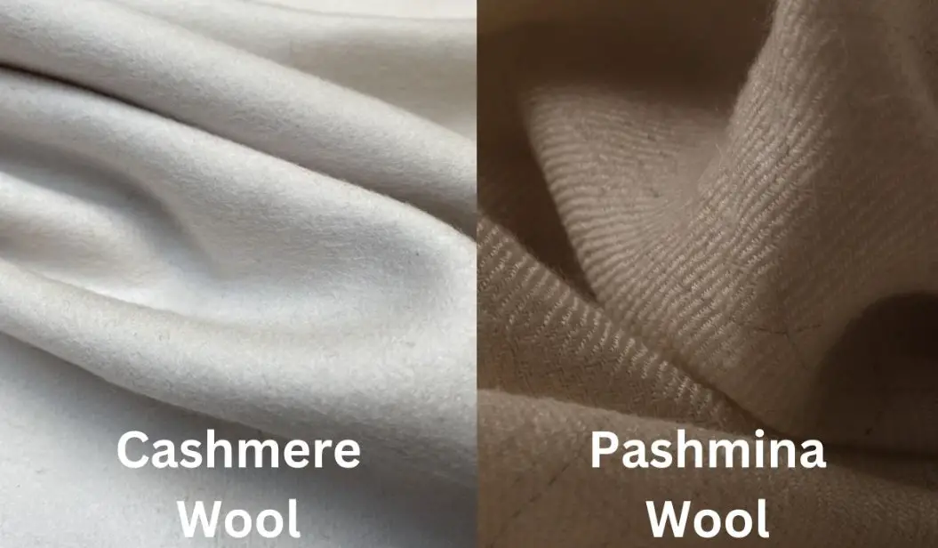 Comparison of cashmere wool and pashmina wool fabric with visible weave detail
