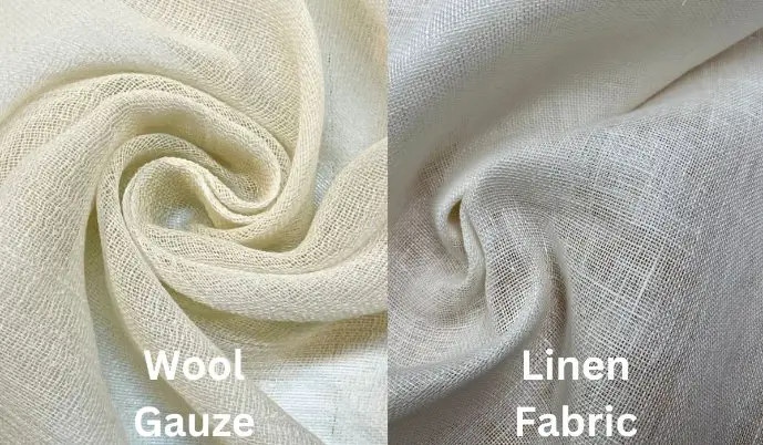 Wool gauze and linen fabric comparison showing texture and weave differences