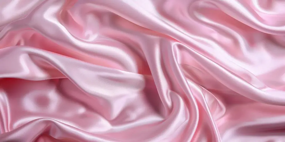 Pink nylon satin fabric draped in smooth folds showing sheen and fluid texture
