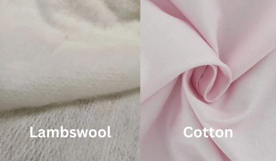Lambswool and cotton fabric comparison showing texture and weave differences