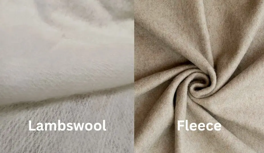 Lambswool versus fleece fabric comparison showing texture, thickness, and surface finish