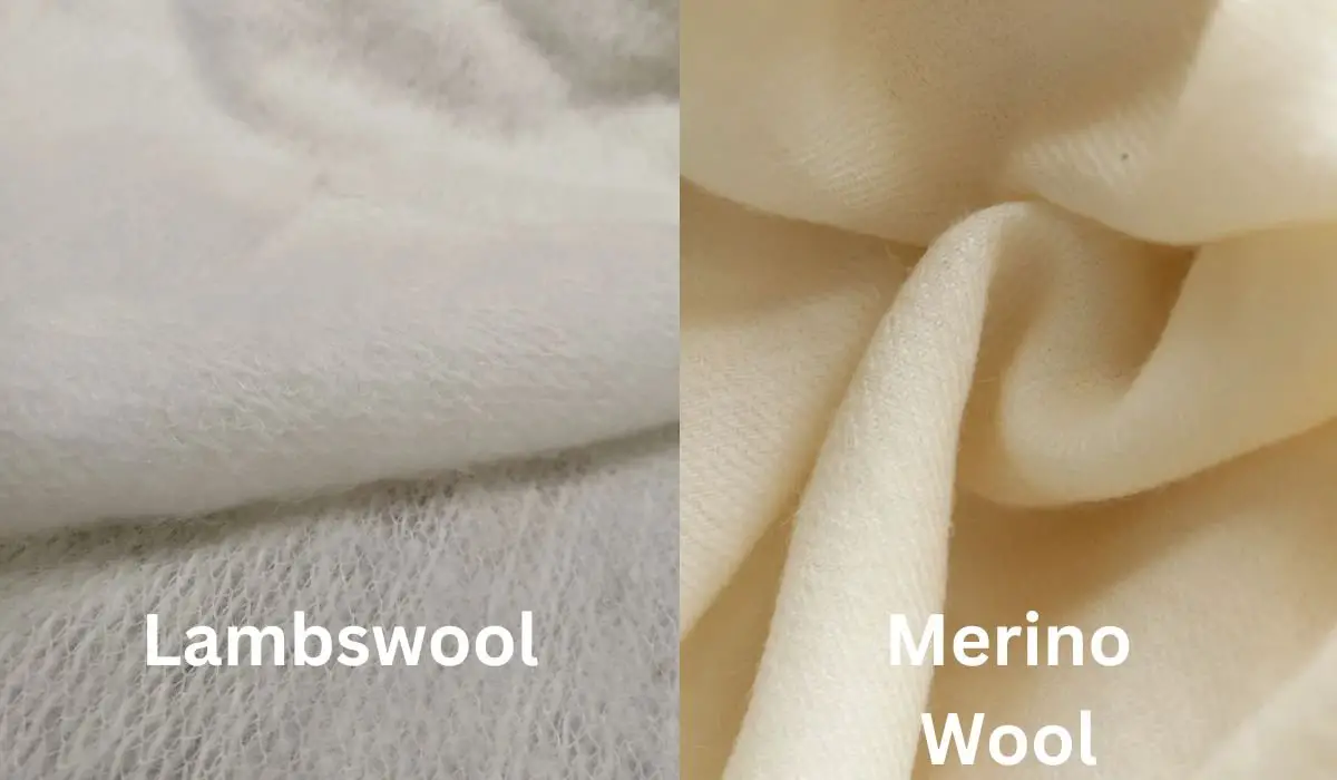 Lambswool and merino wool fabric comparison showing softness and fiber structure