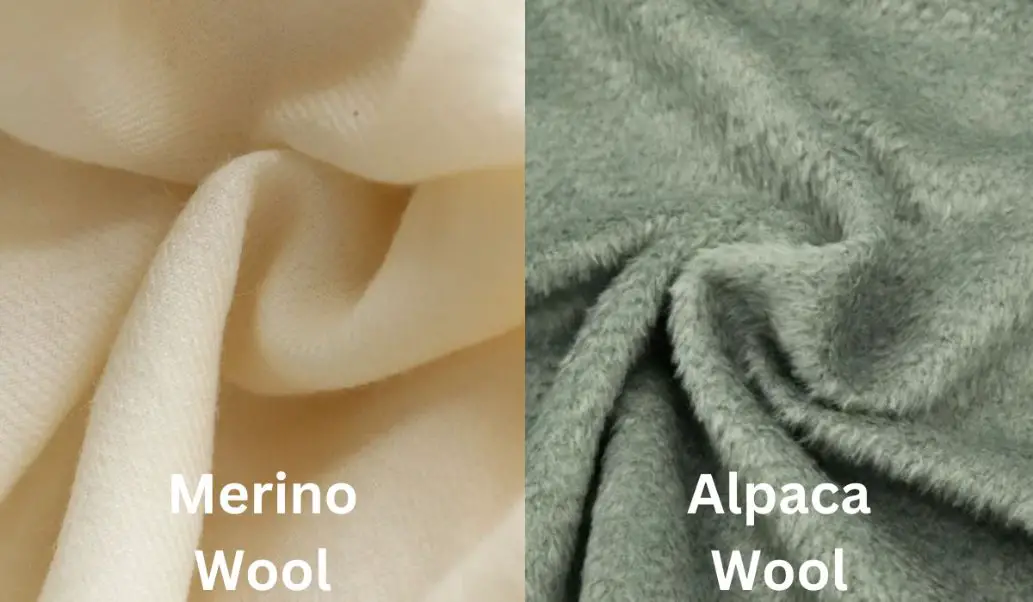 Side by side comparison of merino wool fabric and alpaca wool fabric texture