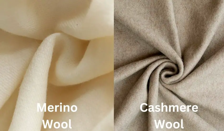Merino wool fabric compared with cashmere wool fabric in close up view